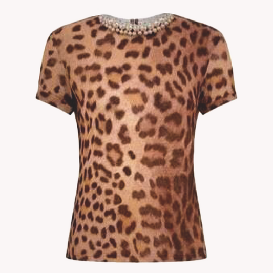 ELEGANT ANIMAL PRINT CREW NECK TEE