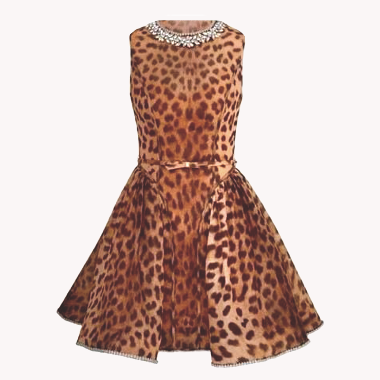 ELEGANT A-LINE ANIMAL PRINT DRESS WITH SWAROVSKI DIAMONDS
