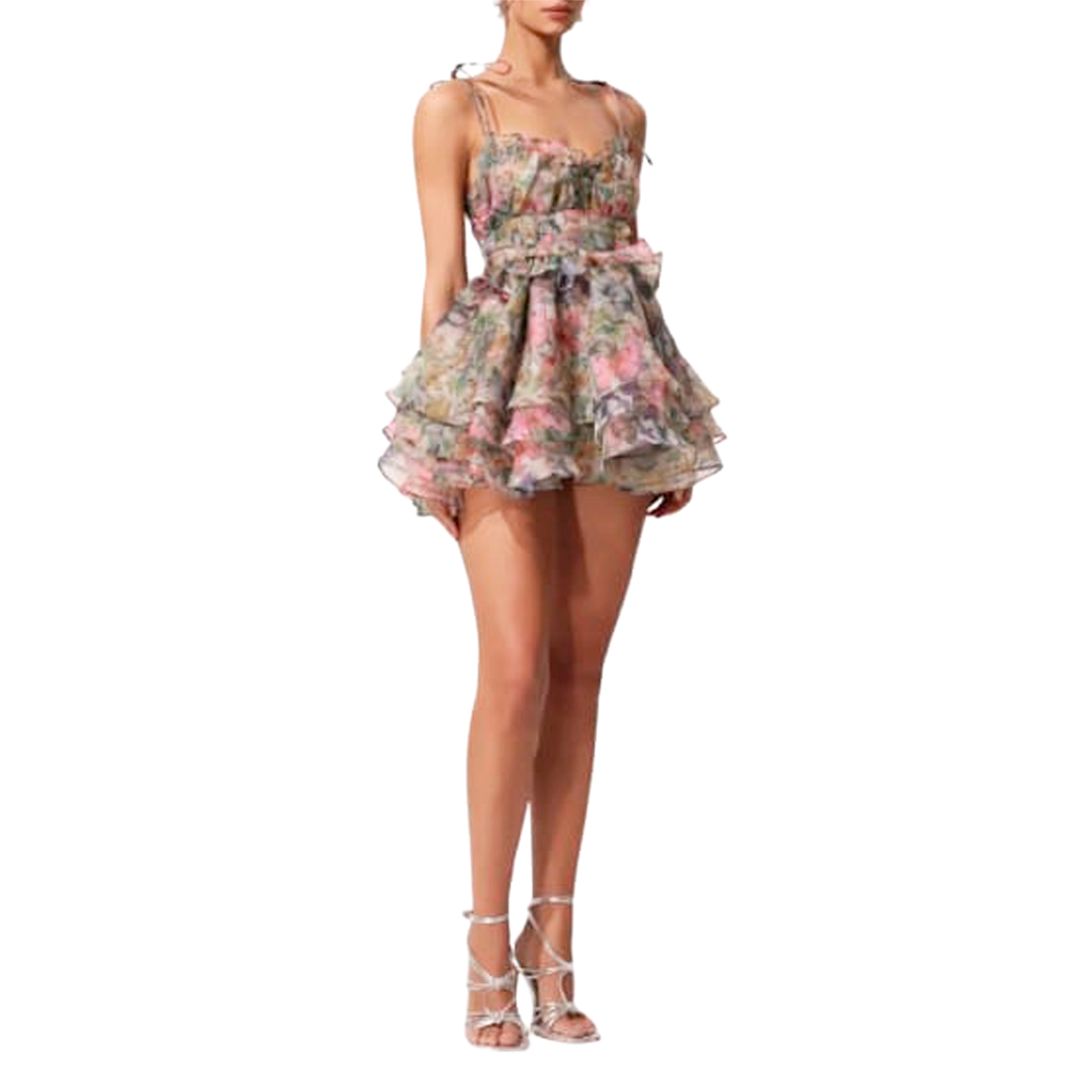 MINI DRESS WITH V-NECKLINE, LACE AND RUFFLES