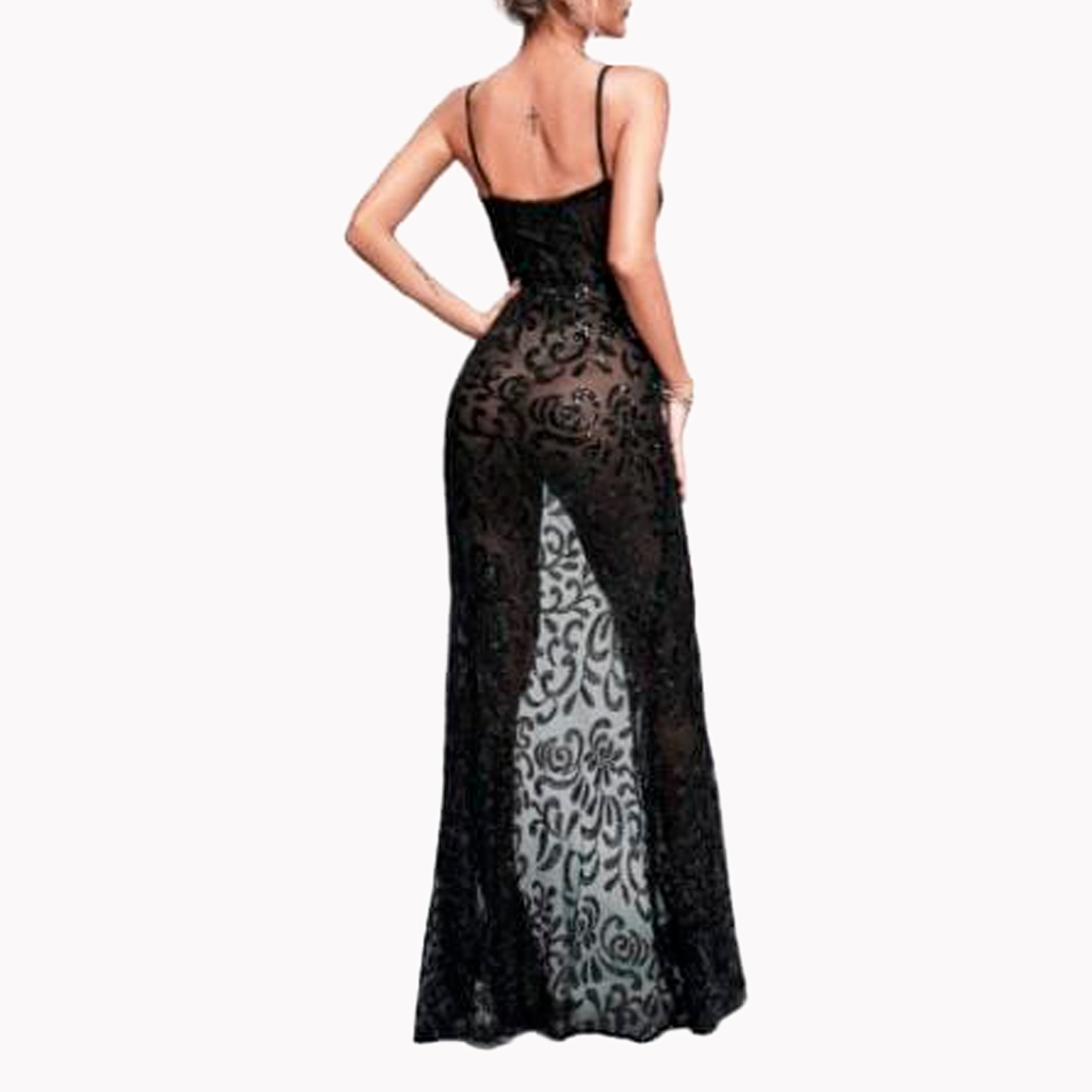 BEADED LACE EVENING GOWN